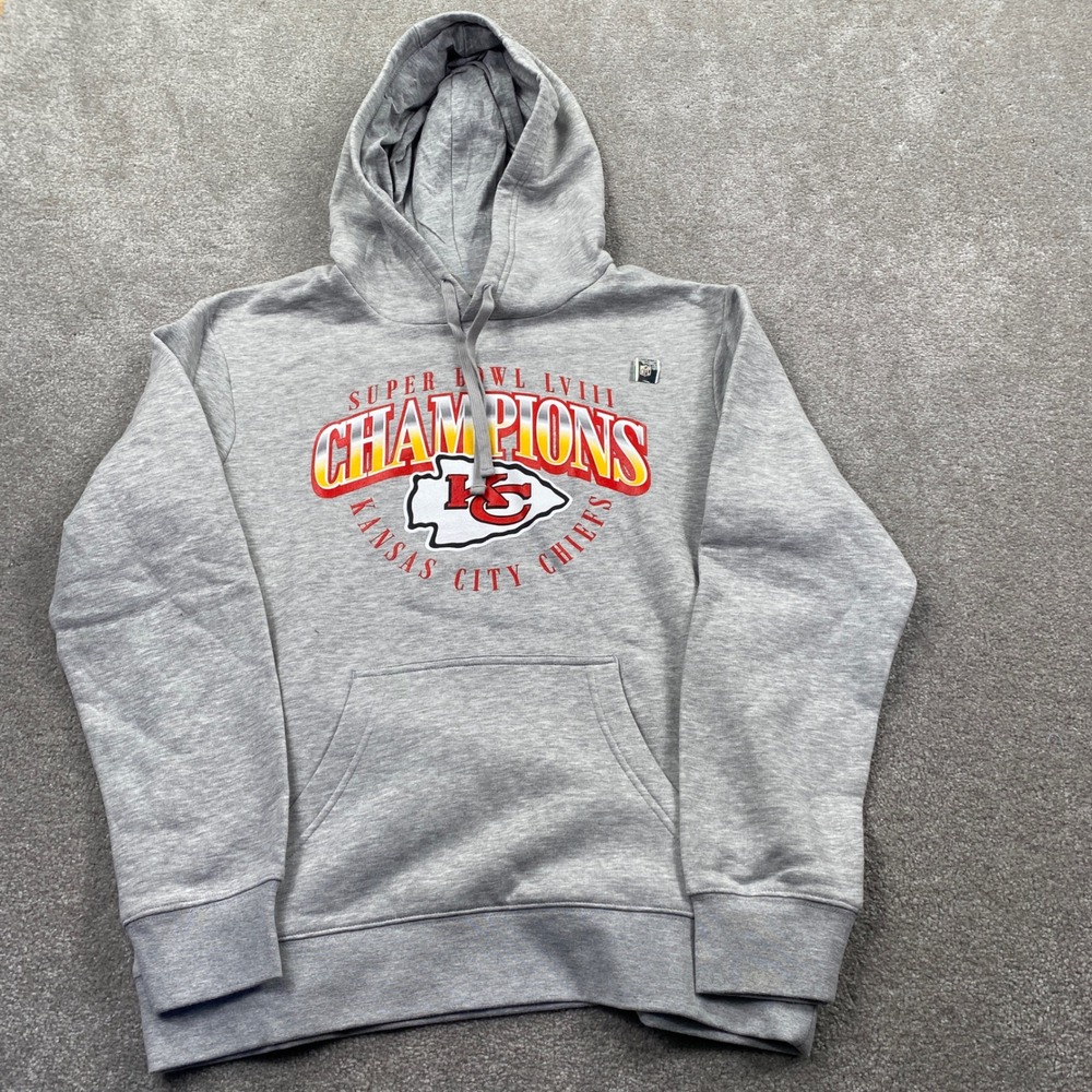 NFL Kansas City Chiefs Hoodie Mens Medium Gray Super Bowl LVIII Champions